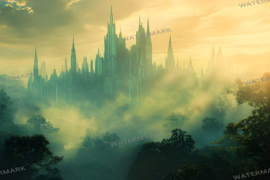 City of Oz Sunrise Backdrops - Emerald City Inspired Photography Backgrounds - Whimsical Fantasy Skyline | Dorothy Wizard of OZ Backdrops
