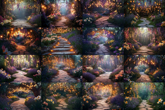 Fairy Garden Pathway Backdrop: PNGs for Magical Photography, Whimsical Forest Setting, Enchanted Path Digital Backdrops