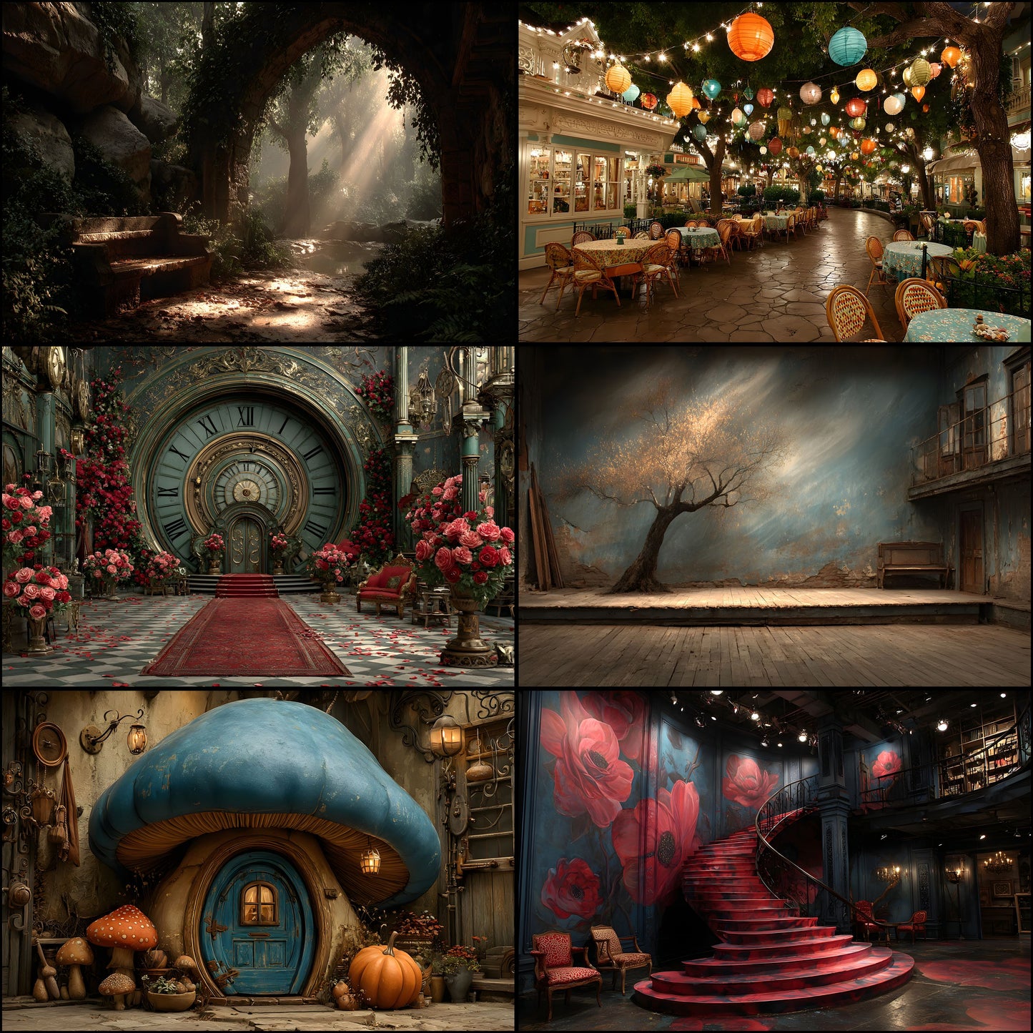 Alice in Wonderland Backdrop Bundle, Whimsical Digital Backgrounds for Photography, Fantasy Portrait Photography, Storybook Theme, Ratio