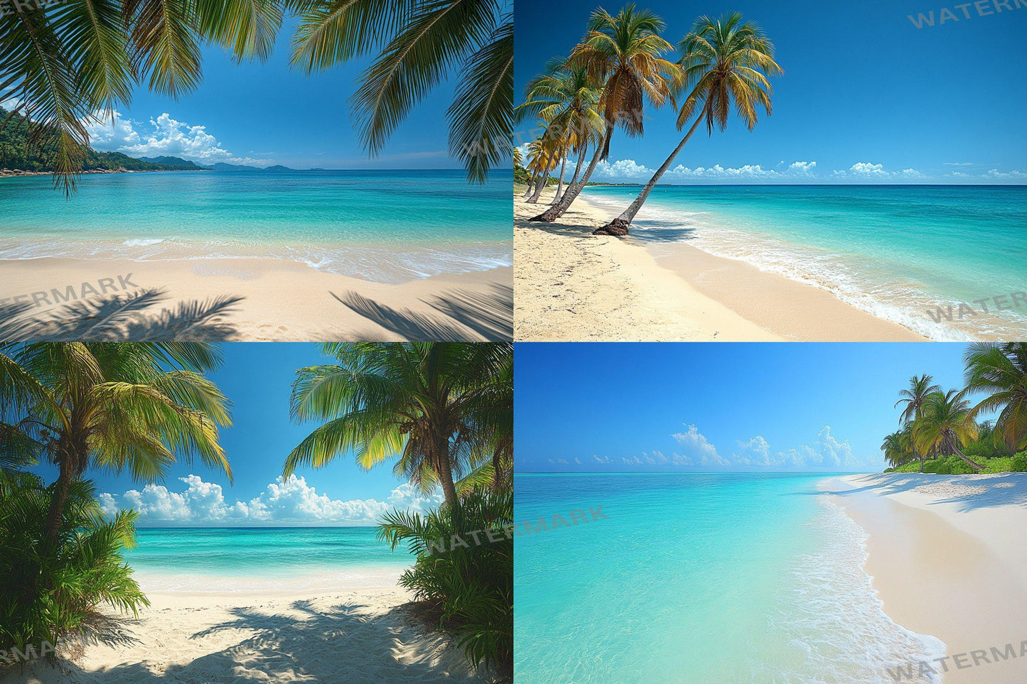 Tropical Beach Paradise Digital Backdrops - 3High-Resolution PNGs for Photography - 00x00px Commercial Use Allowed Ref SB812