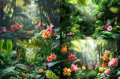 Tropical Secret Retreat Backdrop: PNGs for Exotic Island Photo Editing, Hidden Jungle Paradise Scenes, Lush Summer Digital Backdrops.