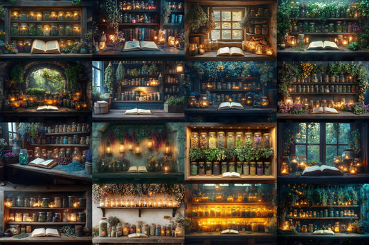 Herbal Witch's Nook Backdrop | Apothecary Background | Witch Herbal Apothecary Backdrop | Wizard Potions Bottle Backdrop | Witchcraft