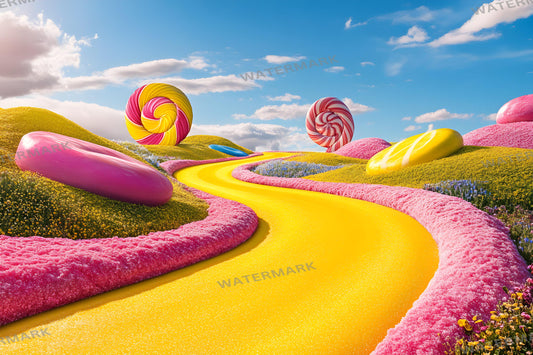 Brick Road Candy Wonderland Backdrops | Wizard of Oz | Fantasy Backgrounds | Colorful Lollipop Candyworld Images | Dorothy Backdrops