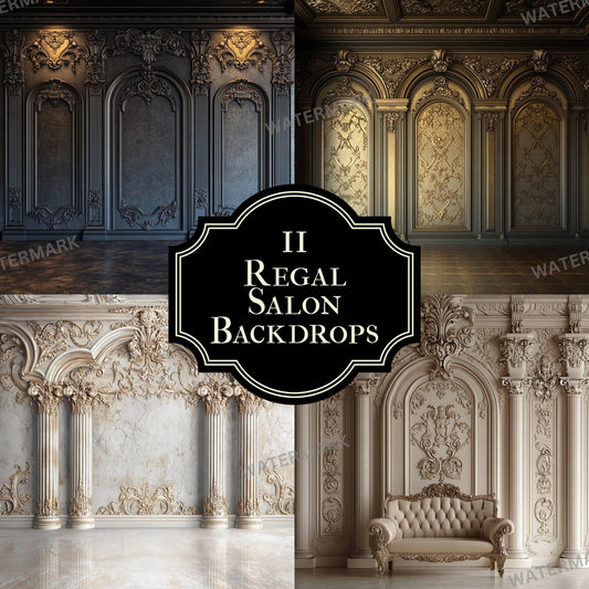 Regal Salon Backdrops | Dark Gold & Brown Textured Backgrounds with Intricate Patterns | Digital Art, Master Overlay, Photo Editing