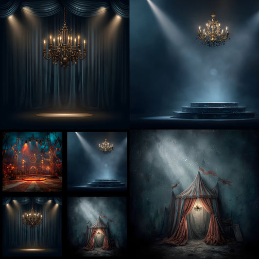 Stage Lights Chandelier Digital Backdrop, Theater Background, Photography Prop, Concert Stage Image, Square Photo Booth, Event Design, Glamour Shot