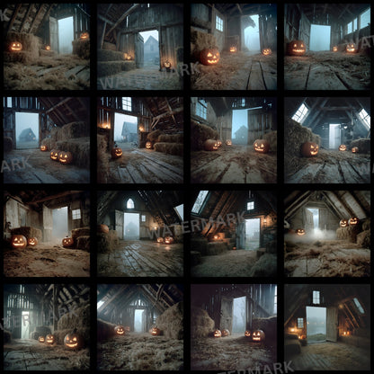 Midnight Abandoned Barn Loft Digital Backdrop, Square Photography Background, Spooky Photo Overlay, Grunge Texture, Eerie Scene, Fantasy Art, SQBD