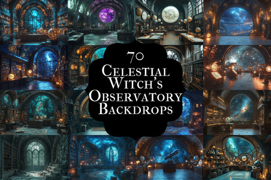 Celestial Witch's Observatory Backdrops - Mystical Astronomy Photography Backgrounds - Magical Night Sky Scenes - School of Wizarding Images