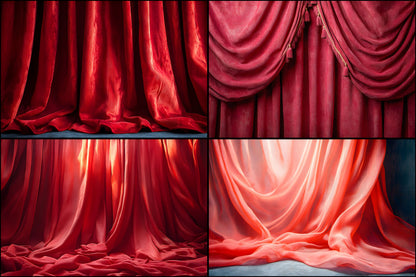 Vintage Red Curtain Backdrop Digital Download, 19s Style Photography Background, for Portrait Photoshoot, Retro Fabric Texture
