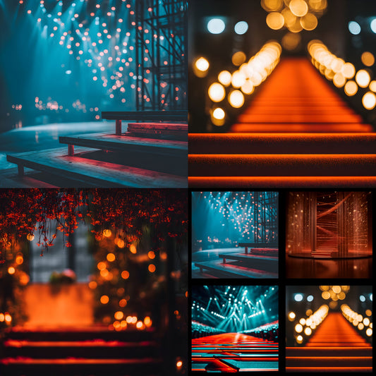 Empty Stage Red Stairs Digital Backdrop, Theater Background for Photography, Dramatic Photo Booth Prop, Square Image Download, Performance Art