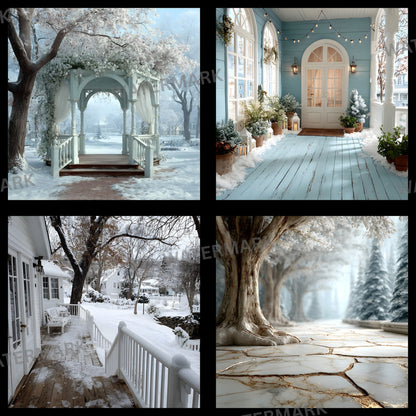 White Gold Christmas Backdrop, Snowy Outdoor Scene, Holiday Photography Background, Winter Wonderland Digital Photo Prop, Image