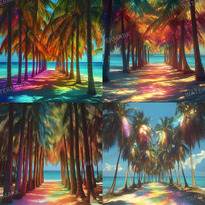 Tropical Palm Tree Beach Photography Backdrop ��������� Rainbow -Hue Colorful Beach Backdrops, Summer Parties, Vacation Photoshoots, Summer Backdrop