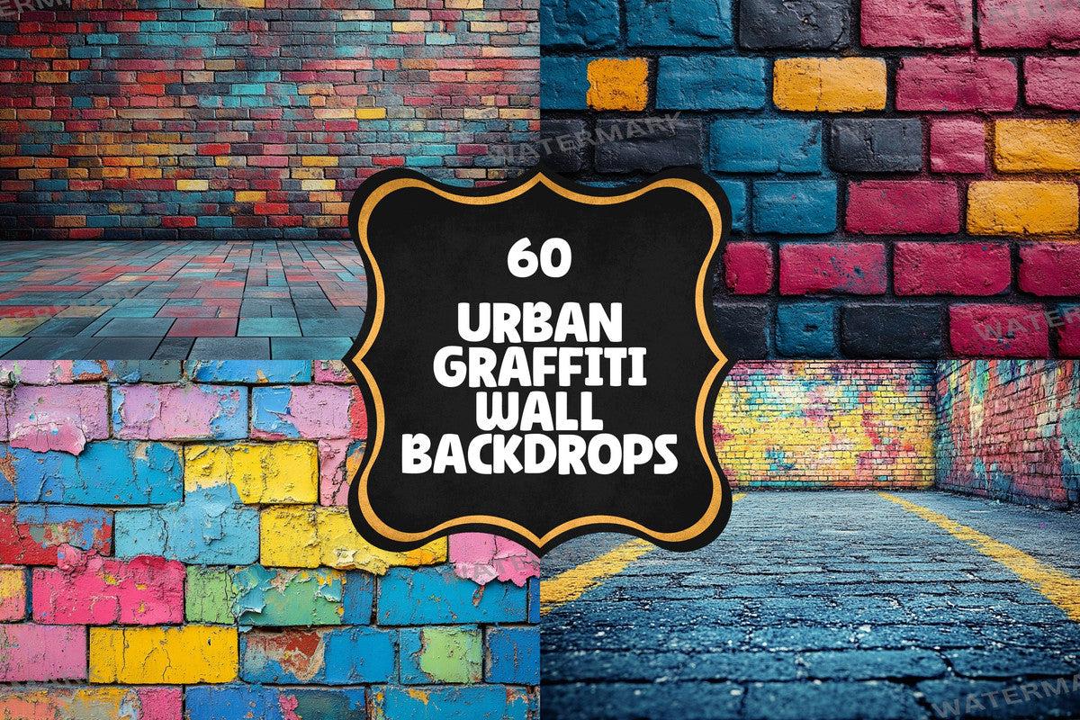 Urban Graffiti Wall Backdrops for Photography - Warm Inviting Digital PNGs 00x00px - Ideal for Artists  Designers