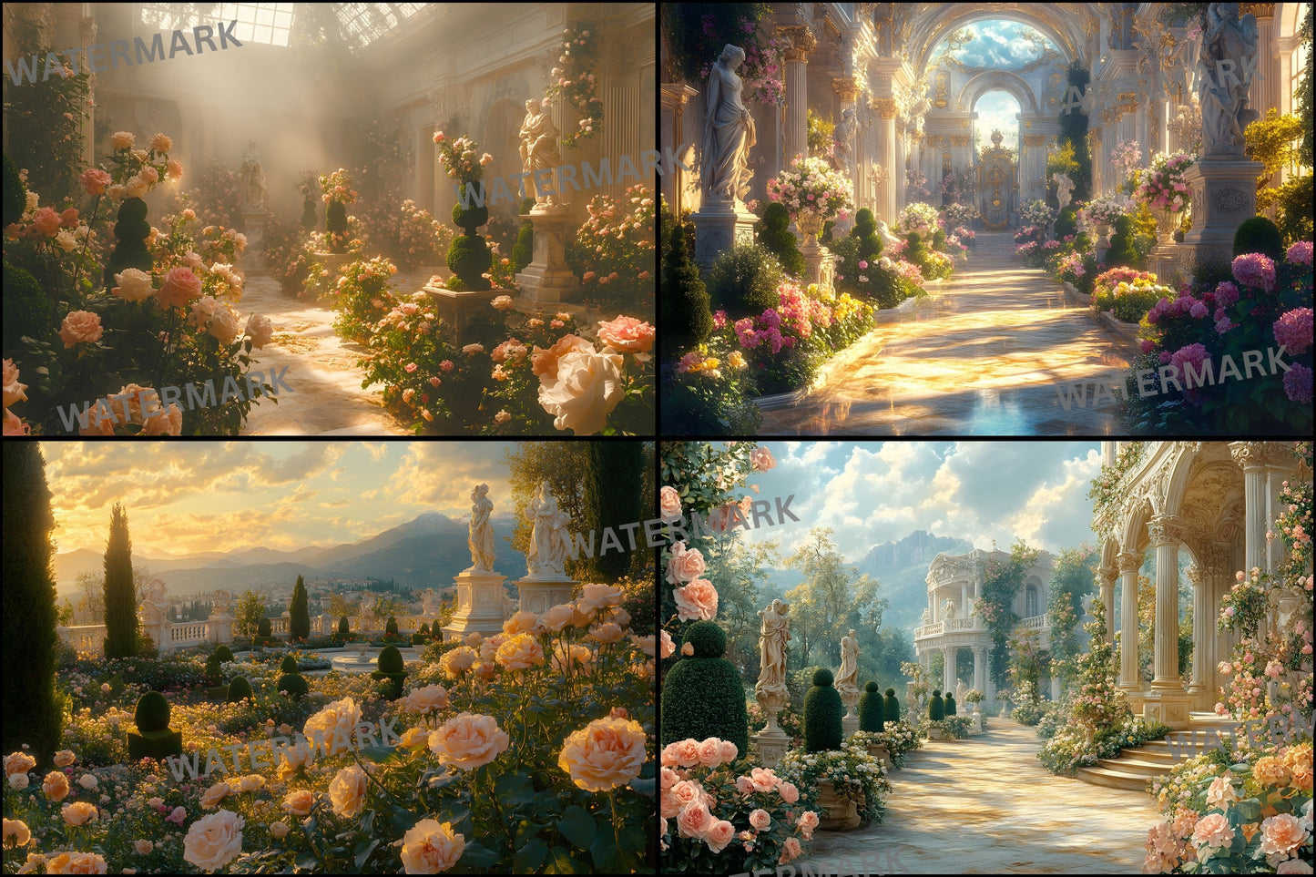 Baroque Garden Digital Backdrop Set, Topiary Photography Backgrounds, Lush Photo Overlays, Elegant Portrait Photography