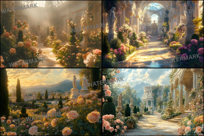 Baroque Garden Digital Backdrop Set, Topiary Photography Backgrounds, Lush Photo Overlays, Elegant Portrait Photography