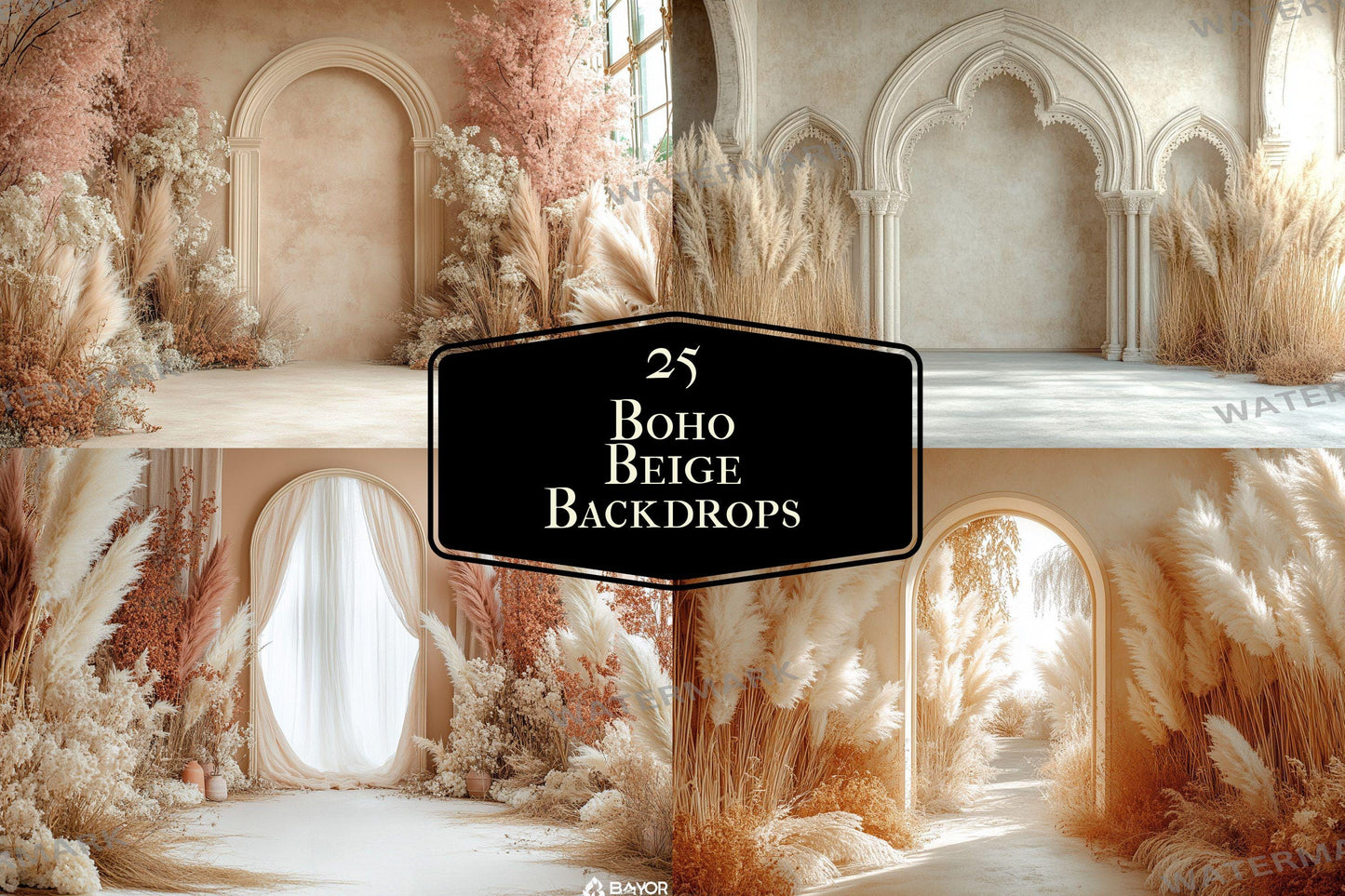 Boho Beige Backdrops - Neutral and Elegant Archway Digital Backdrops, Photoshop & Master Overlays - Wedding and Maternity Backdrops