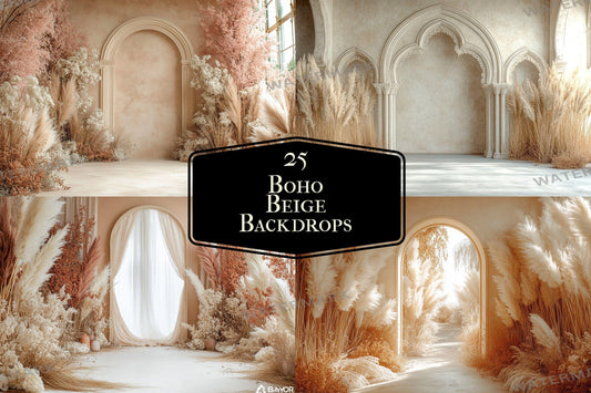 Boho Beige Backdrops - Neutral and Elegant Archway Digital Backdrops, Photoshop & Master Overlays - Wedding and Maternity Backdrops