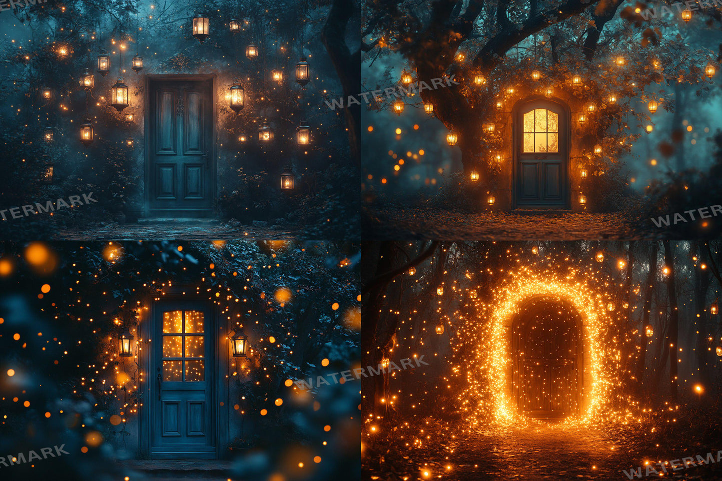 Fairy Lanterns Backdrops | Magical Night Scenes, Glowing Lights | Mystical Fantasy Forest Backgrounds - Photography & Digital Backdrops