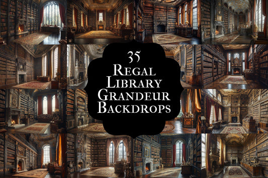 Elegant Regal Library Digital Backdrop - Rich Wood Photography - Book Stack Overlays - Timeless Photo Effects