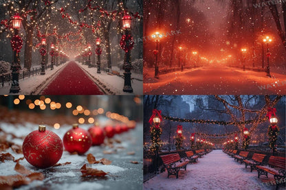 Christmas Park Scene Backdrops for Photography Overlay - Warm  Inviting Aesthetic 00x00px