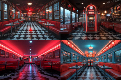 Retro Diner Backdrop: 3PNGs for Vintage Photo Editing, s Style Photography Props, Classic American Diner Digital Backdrops