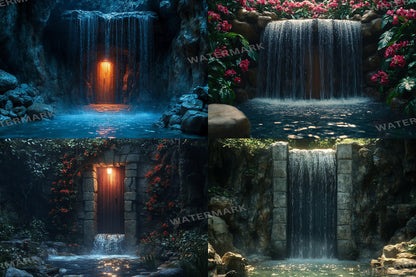 Fairy Waterfall Backdrops, Enchanted Cascades, Mystical Forest Falls, Dreamy Fantasy Streams, Magical Nature Digital Backgrounds