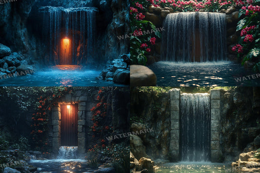 Fairy Waterfall Backdrops, Enchanted Cascades, Mystical Forest Falls, Dreamy Fantasy Streams, Magical Nature Digital Backgrounds