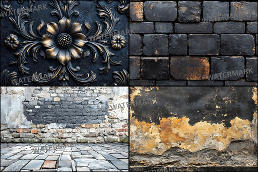 Vintage Black Textured Wall Digital Backdrop, Dark Moody Photography Background for Portrait, Fine Art Textures
