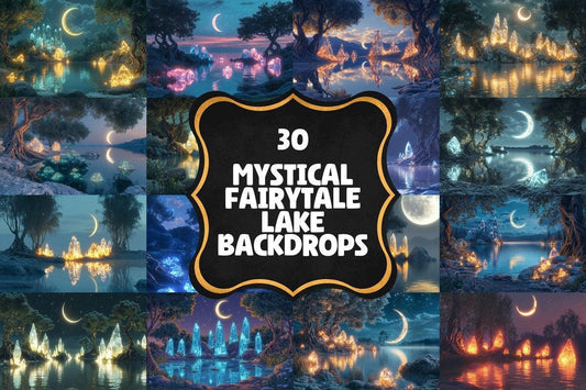 Mystical Fairytale Lake Photography Overlays  Warm Digital Backdrops for Designers  Creatives 00x00px PNGs