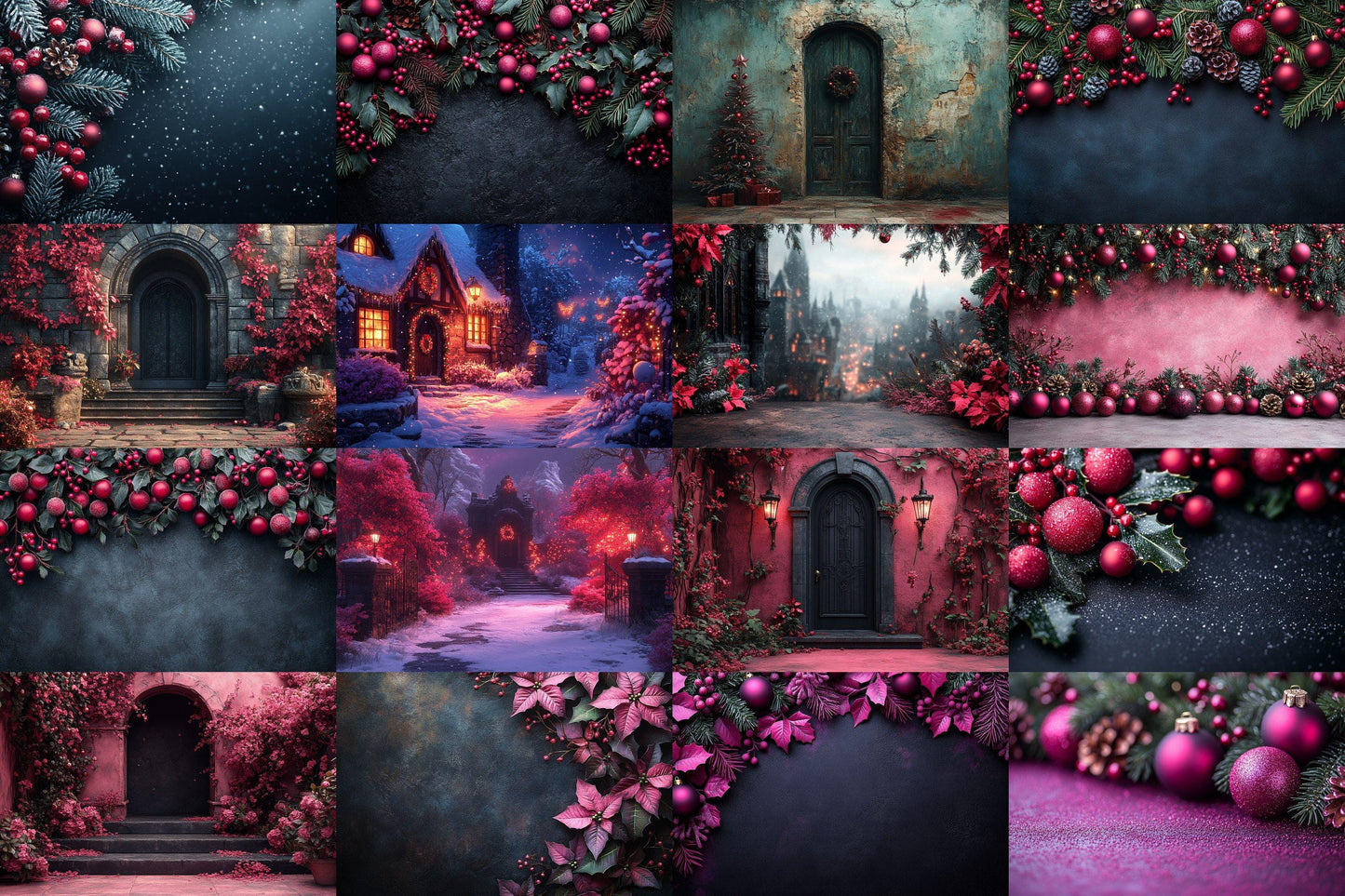 Black Gothic Christmas Digital Backdrop - Dark Photography Background - Photoshop Overlays - Gothic Christmas Backdrops