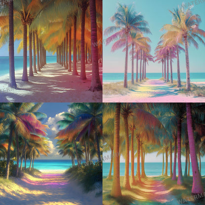 Tropical Palm Tree Beach Photography Backdrop ��������� Rainbow -Hue Colorful Beach Backdrops, Summer Parties, Vacation Photoshoots, Summer Backdrop