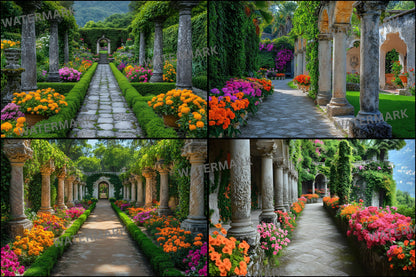 Baroque Garden Stone Columns Digital Backdrop, Photography Background Fantasy Photo Prop, Fine Art Photography
