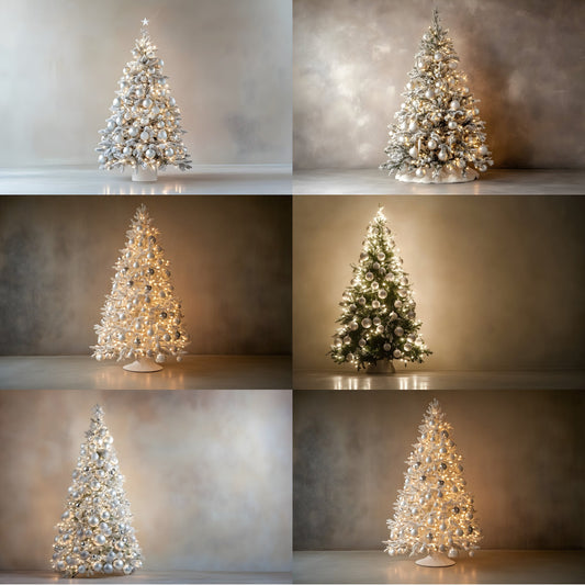 Silver Christmas Tree Digital Backdrop, Modern Holiday Background for Photography, Festive Photo Prop, High-Res Image Bundle