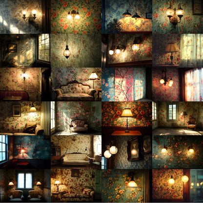 Vintage Wallpaper Room Digital Backdrop, Photography Backgrounds, Antique Interior Photo Prop, High-Res Image for Photographers