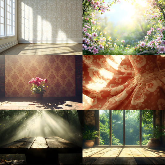 Vintage Sunlit Room Digital Backdrop, Wallpaper Photography Backgrounds, Cozy Interior Scene, High-Res Photo