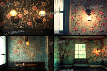 Vintage Wallpaper Room Digital Backdrop, Photography Background, Antique Interior Photo Prop, Elegant Scene Setter