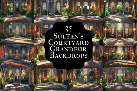 Grand Sultan's Courtyard Backdrops - 3Ornate Palace Interior Photography Backgrounds - Architecture Backdrops - Palace Background Images