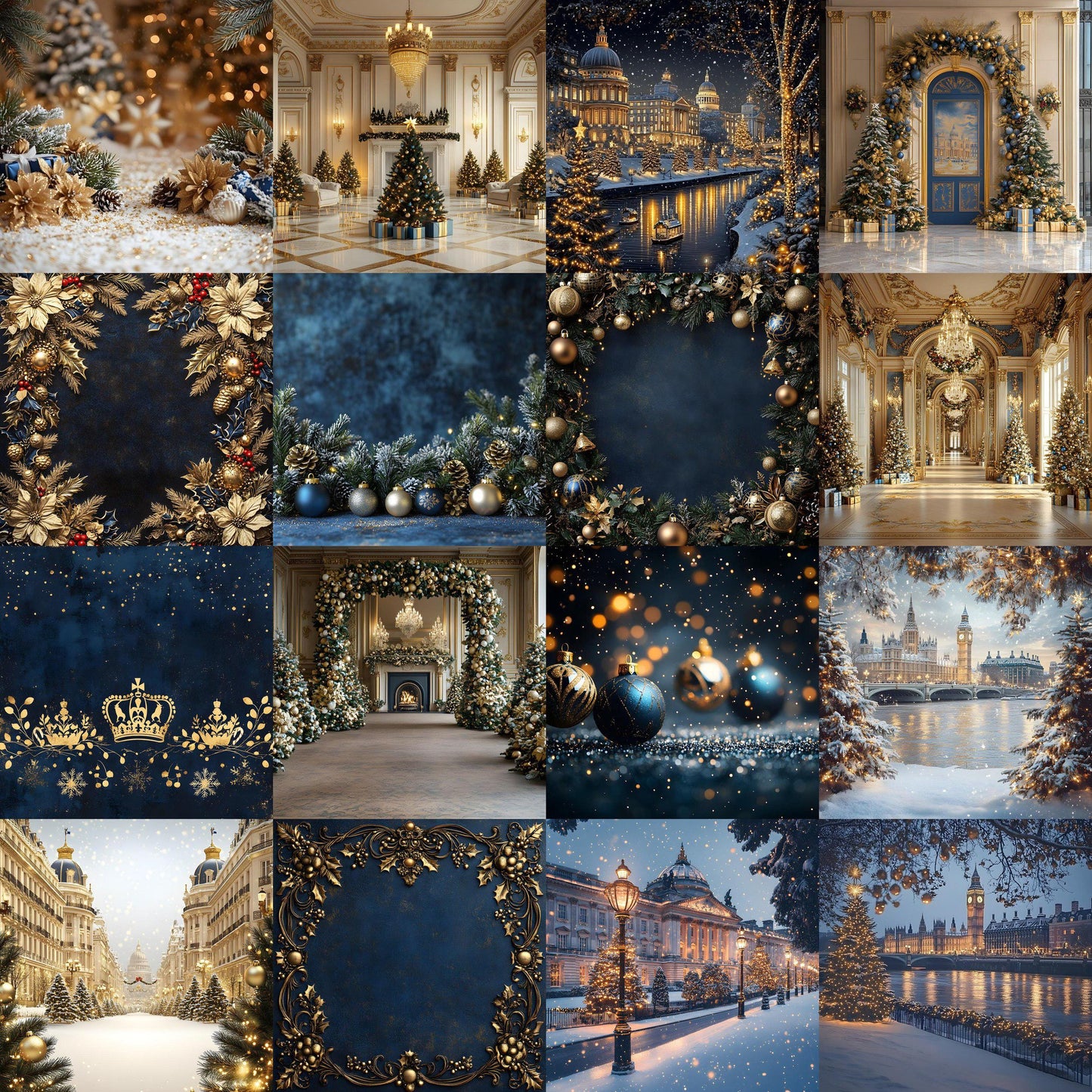 Royal Christmas Backdrops | Nutcracker, London, British | Navy and Gold Christmas Festive Backdrops, Holiday Season Christmas Background