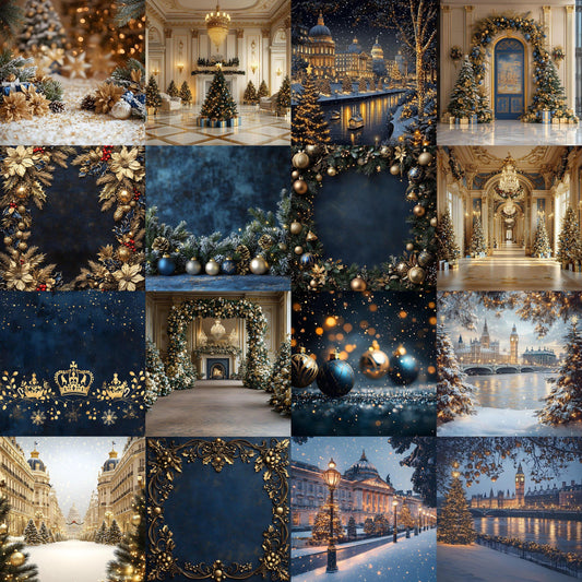 Royal Christmas Backdrops | Nutcracker, London, British | Navy and Gold Christmas Festive Backdrops, Holiday Season Christmas Background