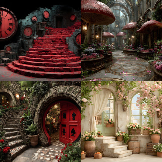 Alice in Wonderland Backdrop Set, Whimsical Digital Backgrounds for Photography, Storybook Theme, Dreamy Photo Prop, Party Decor