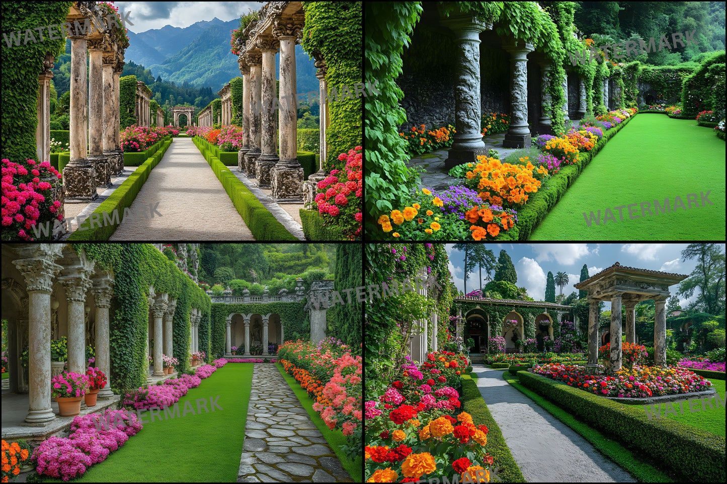 Baroque Garden Stone Columns Digital Backdrop, Photography Background Fantasy Photo Prop, Fine Art Photography