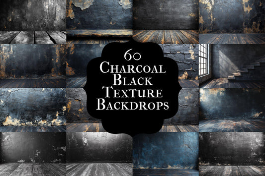 Charcoal black textured digital backdrops, grunge PNG overlays, minimalist photo backgrounds, dark studio photography composites