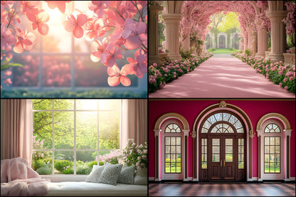 Royal Pink Garden Digital Backdrop, Floral Photography Background, Princess Portrait Scene, Photo Prop, Fairytale Garden Download