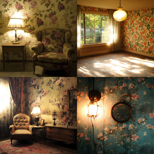 Vintage Wallpaper Room Digital Backdrop, Photography Backgrounds, Antique Interior Photo Prop, High-Res Image for Photographers