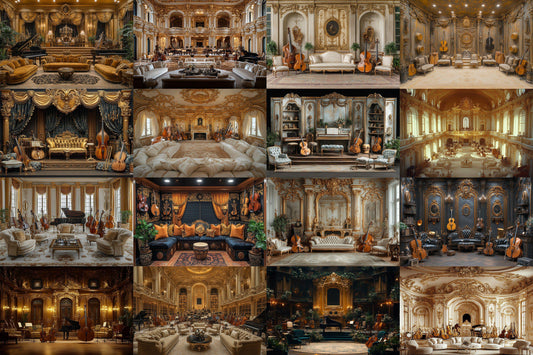 Baroque Gold Music Room Digital Backdrops - 3High-Resolution PNGs for Photography - Instant Download