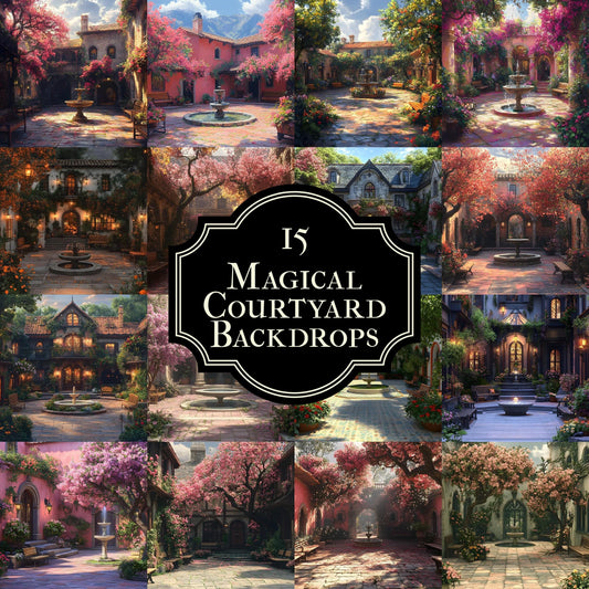 Magical Courtyard Backdrops - Digital Photography Backgrounds for Portraits, Weddings, Maternity, Seniors, Creative Photoshop Composites