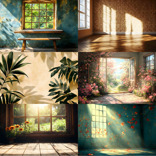 Vintage Sunlit Room Digital Backdrop, Wallpaper Backgrounds, Photography, Dreamy Photo Booth, High-Res Images, Scenic Photography