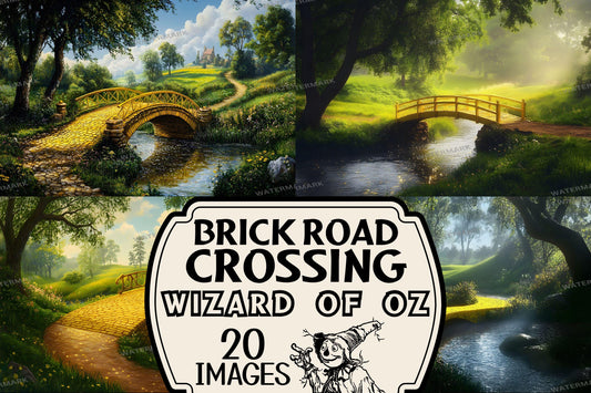 Wizard of Oz Backdrops | Digital Fantasy Story Backgrounds | Yellow Brick Road Crossing Backdrop | Magical Night | 2Wizard of Oz Images
