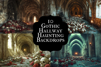 Haunted Gothic Hallway Backdrop: 1PNGs for Spooky Horror Photography, Eerie Victorian Mansion Scenes, Dark Corridor Digital Backdrops