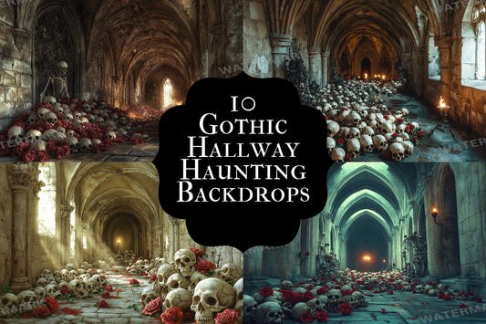 Haunted Gothic Hallway Backdrop: 1PNGs for Spooky Horror Photography, Eerie Victorian Mansion Scenes, Dark Corridor Digital Backdrops