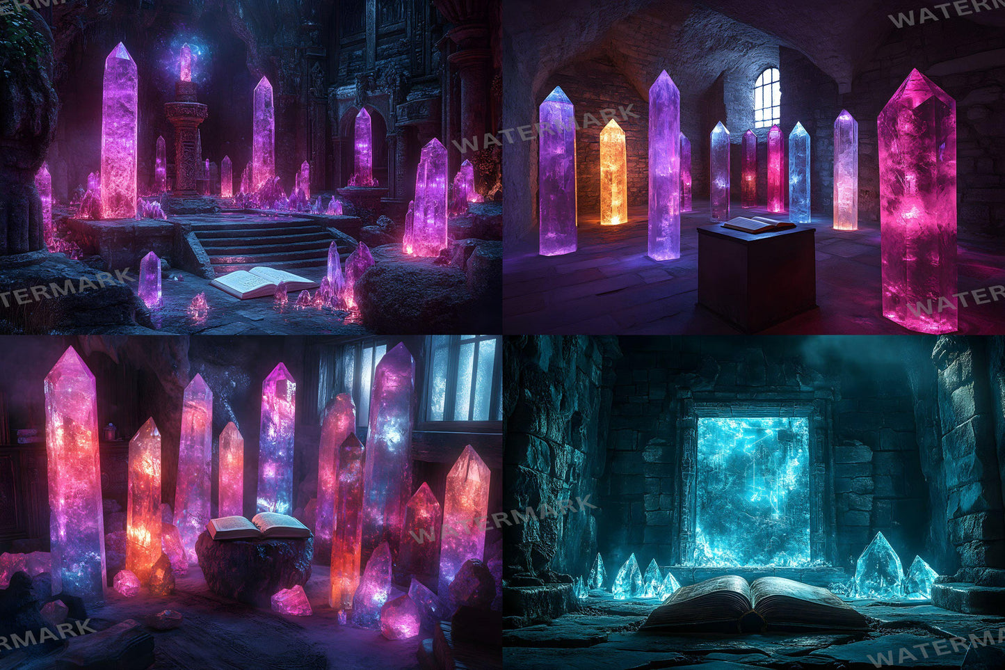 Cursed Crystal Chamber Backdrops, Fantasy Glowing Cave Digital Background, Magical Gemstone Cavern Photo Booth Prop, Dark Purple Scene